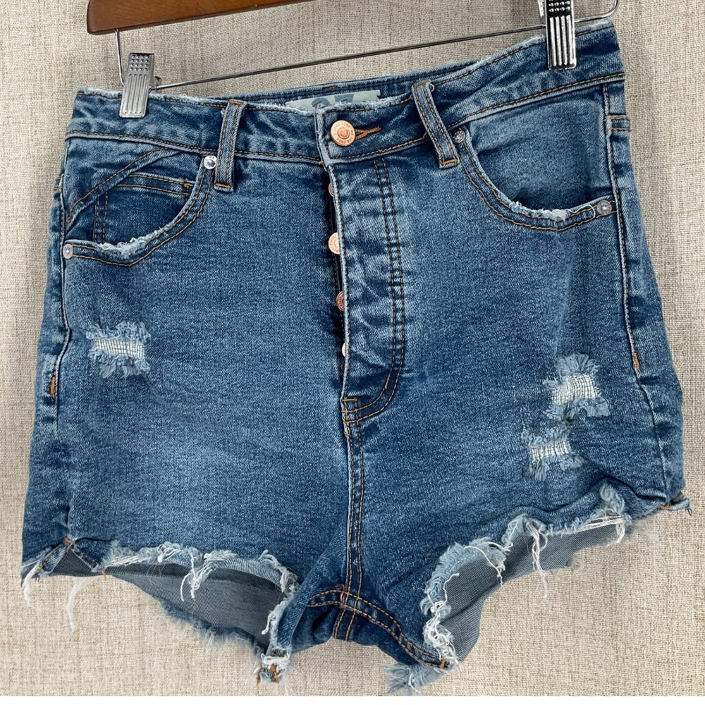 Free People We The Free Shorts Womens 27 Blue Denim High Rise Distressed Boho